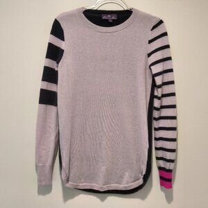 Cashmire Box Sweater With Purple and Blue striping 100% Cashmire Size XS